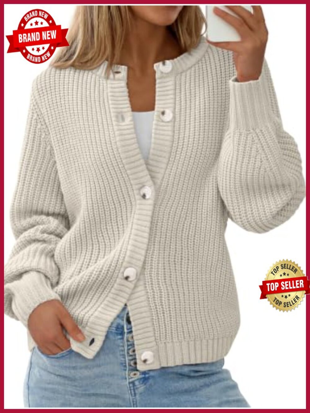 Chunky Knit Button Up Cardigan Sweater Outerwear Loose Fit